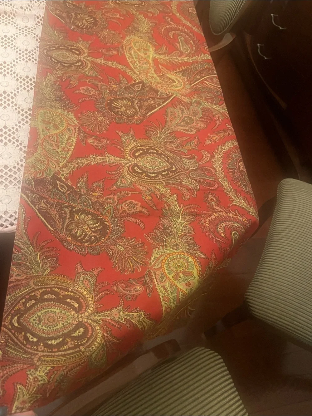 Pottery Barn Red Paisley Accent table Runner with Gold Trim